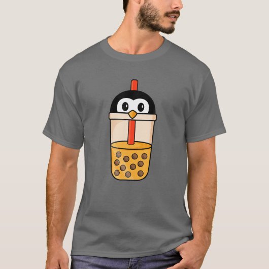 Kawaii Penguin Loves Bubble Tea Funny Boba T-shirt (Voorkant)