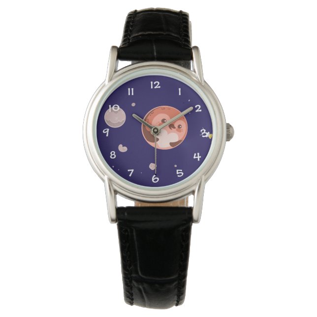 Kawaii Penguin Planet Pluto Horloge (Voorkant)