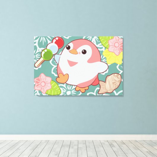 Kawaii Penguins Canvas Afdruk (Insitu (Houten vloer))