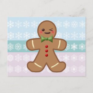 Kawaii peperkoek man & sneeuwvlokken briefkaart