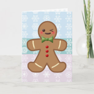Kawaii peperkoek man & sneeuwvlokken feestdagen kaart