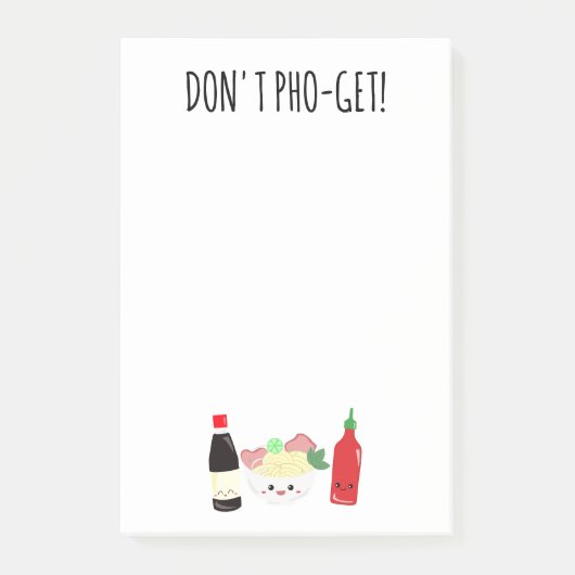 Kawaii Pho Don't Pho-Get Vergeet Punny Noedels Post-it® Notes (Voorkant)