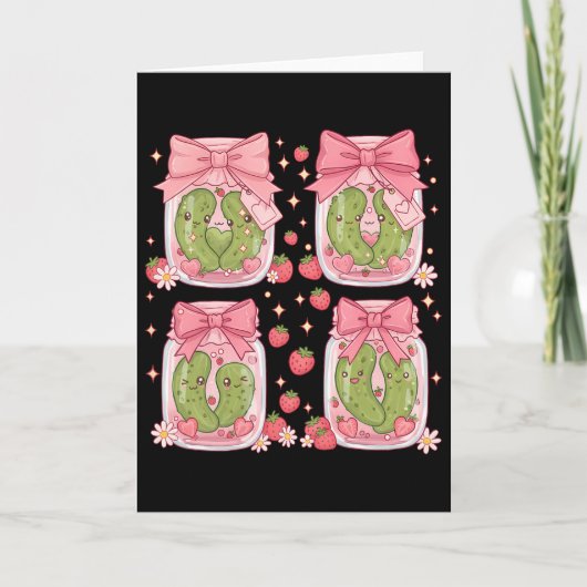 Kawaii Pickle Cute Aardbeien Augurken Pot Valentin Kaart (Voorkant)