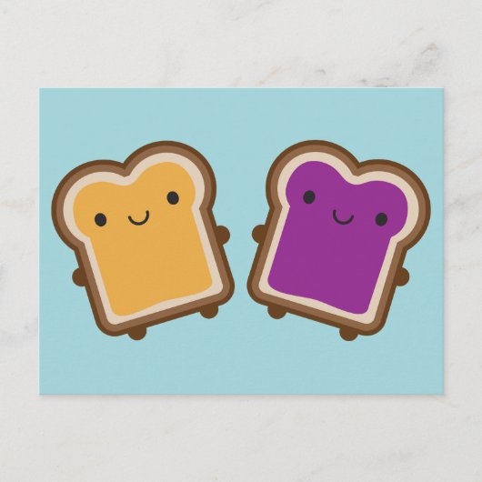 Kawaii Pindakaas & Jam Sandwich Koppel Briefkaart (Voorkant)