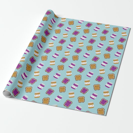 Kawaii Pindakaas & Jam Sandwich Koppel Cadeaupapier (Uitgerold)
