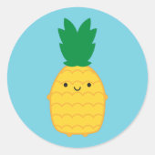 Kawaii Pineapple Ronde Sticker (Voorkant)
