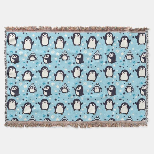 Kawaii pinguïns met winter sneeuwvlokken naadloos deken (Voorkant)