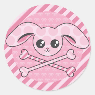 Kawaii Pink Bunny Skull Ronde Sticker