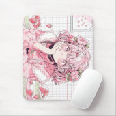 Kawaii Pink Cafe Anime Girl Muismat (Met muis)