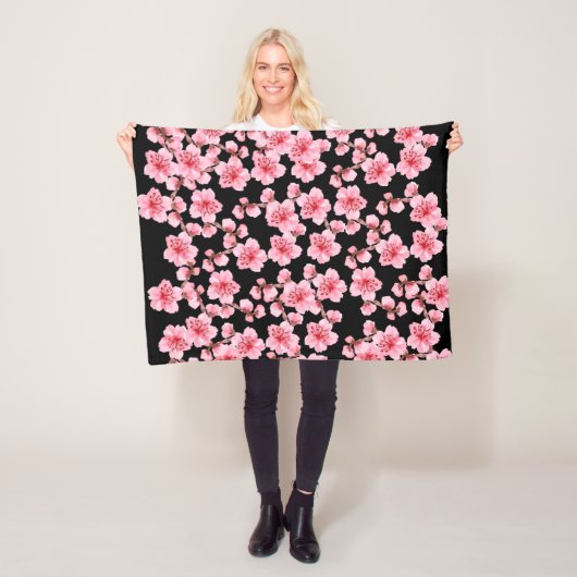 kawaii pink cherry blossoms fleece deken (In situ)