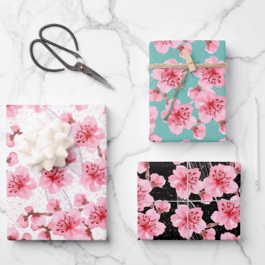 kawaii pink cherry blossoms inpakpapier vel (Voorkant)
