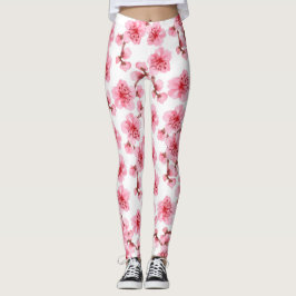 kawaii pink cherry blossoms leggings