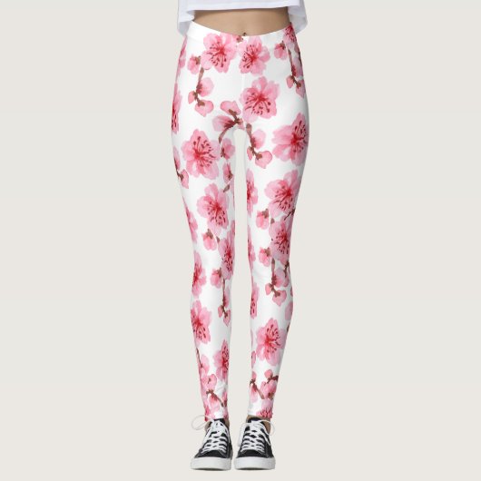 kawaii pink cherry blossoms leggings (Voorkant)
