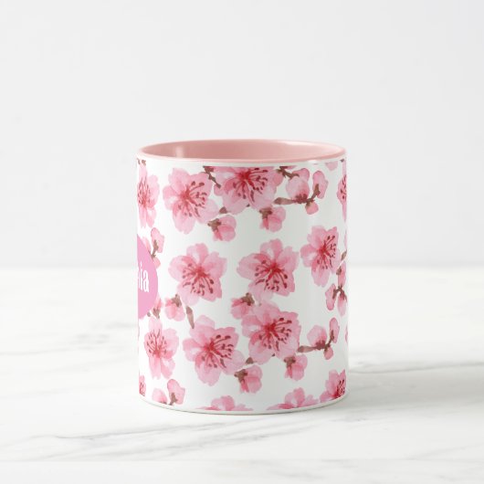 kawaii pink cherry blossoms mok (Midden)
