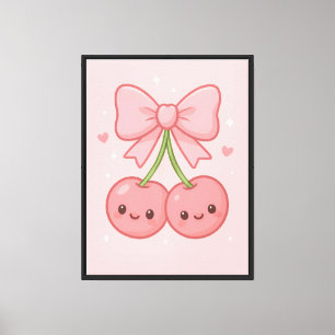 ✨ Kawaii Pink Cherry Bow Wall Art - Schattigee est Canvas Afdruk