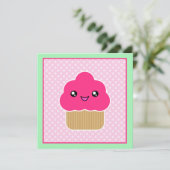 Kawaii Pink Cupcake Birthday Party Kaart (Staand voorkant)