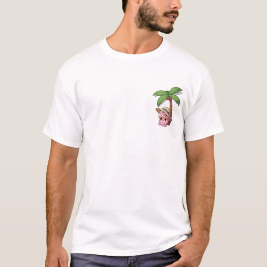 Kawaii Pink Cupcake Character in Straw Hat Relaxin T-shirt (Voorkant)