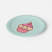 Kawaii Pink Cupcake en Cute Mint Blue Polka Dots Papieren Bordje (Gekanteld)