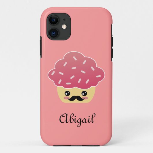 Kawaii Pink Cupcake met een Mustache Case-Mate iPhone Case (Achterkant)