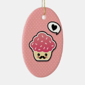 Kawaii Pink Cupcake met een Mustache Keramisch Ornament (Rechts)