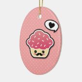 Kawaii Pink Cupcake met een Mustache Keramisch Ornament (Links)