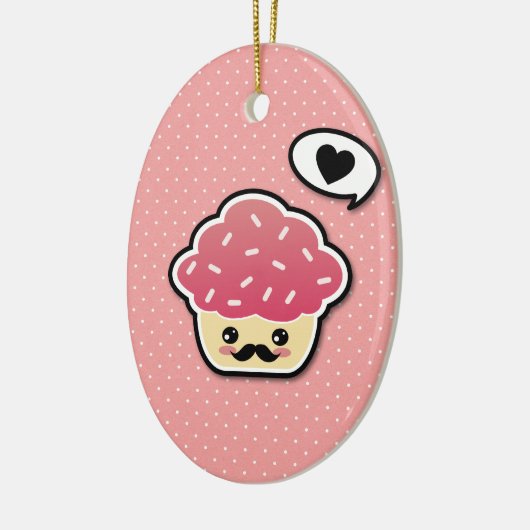 Kawaii Pink Cupcake met een Mustache Keramisch Ornament (Links)