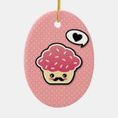 Kawaii Pink Cupcake met een Mustache Keramisch Ornament (Voorkant)