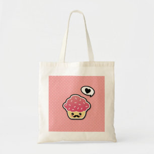 Kawaii Pink Cupcake met een Mustache Tote Bag