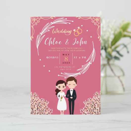 Kawaii Pink en Gold Thema van het tweeslachtige hu Kaart (Staand voorkant)