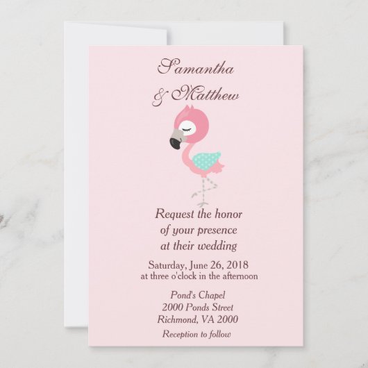 Kawaii Pink Flamingo Wedding Kaart (Voorkant)