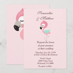 Kawaii Pink Flamingo Wedding Kaart