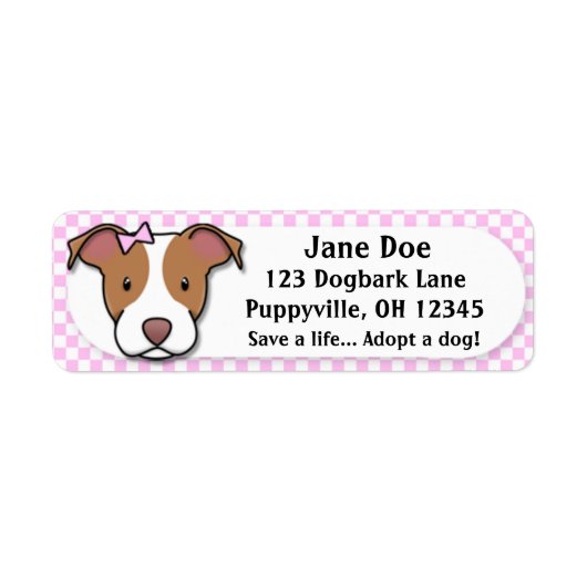 Kawaii Pink Gingham American Pit Bull Terrier Etiket (Voorkant)