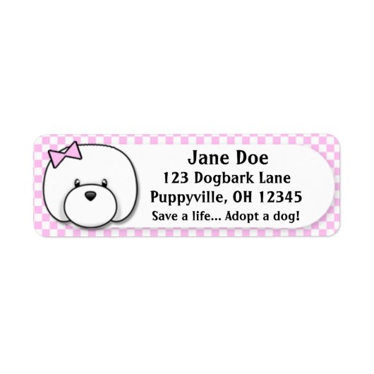 Kawaii Pink Gingham Bichon Frise Etiket (Voorkant)