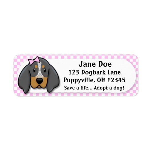 Kawaii Pink Gingham Bluetick Coonhound Etiket (Voorkant)