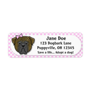 Kawaii Pink Gingham Brindle Bullmastiff Etiket