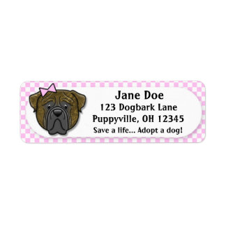 Kawaii Pink Gingham Brindle Bullmastiff Etiket