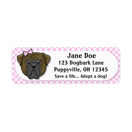 Kawaii Pink Gingham Brindle Bullmastiff Etiket (Voorkant)