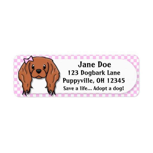 Kawaii Pink Gingham Cavalier King Charles Spaniel Etiket (Voorkant)
