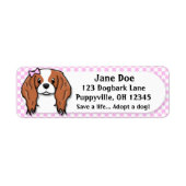 Kawaii Pink Gingham Cavalier King Charles Spaniel Etiket (Voorkant)