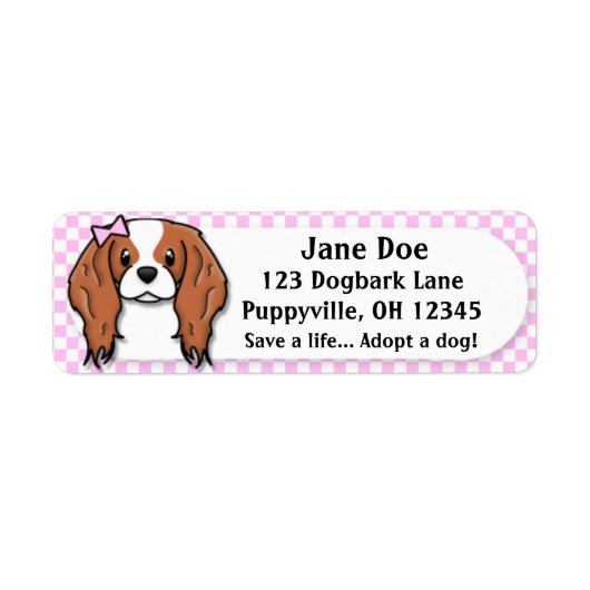 Kawaii Pink Gingham Cavalier King Charles Spaniel Etiket (Voorkant)