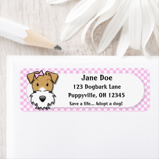 Kawaii Pink Gingham Wire Fox Terrier Etiket (Insitu)