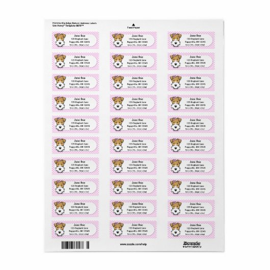 Kawaii Pink Gingham Wire Fox Terrier Etiket (Full Sheet)