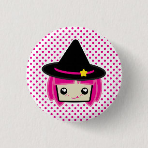 Kawaii Pink Haire Witch Button