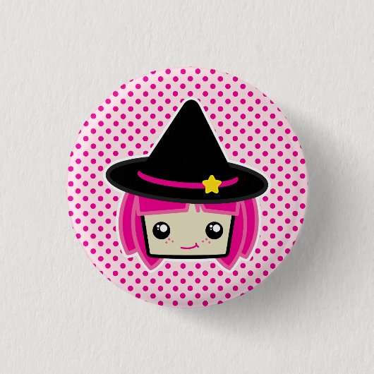 Kawaii Pink Haire Witch Button (Voorkant)