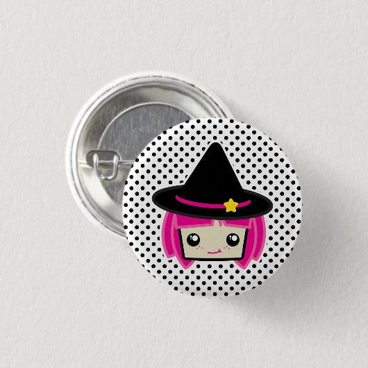 Kawaii Pink Haire Witch Button (Voorkant /achterkant)