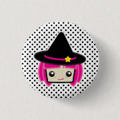 Kawaii Pink Haire Witch Button (Voorkant)