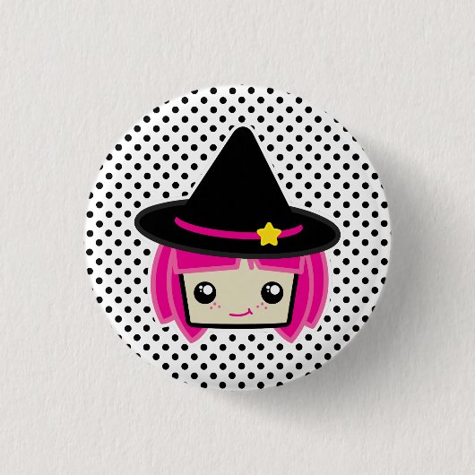 Kawaii Pink Haire Witch Button (Voorkant)