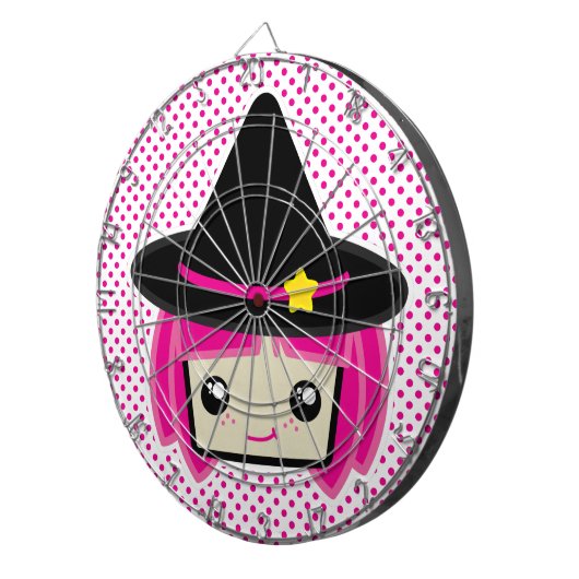 Kawaii Pink Haire Witch Dart Board Dartbord (Voorkant Rechts)