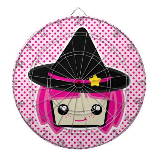 Kawaii Pink Haire Witch Dart Board Dartbord (Voorkant)