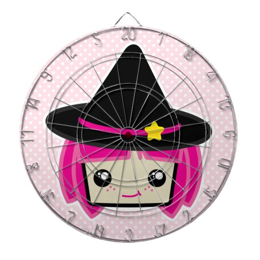 Kawaii Pink Haire Witch Dart Board Dartbord (Voorkant)